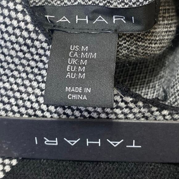 NEW Tahari Black White Plaid Checkered Funnel-Neck Long Sleeve Sweater Top Sz M - Picture 3 of 4